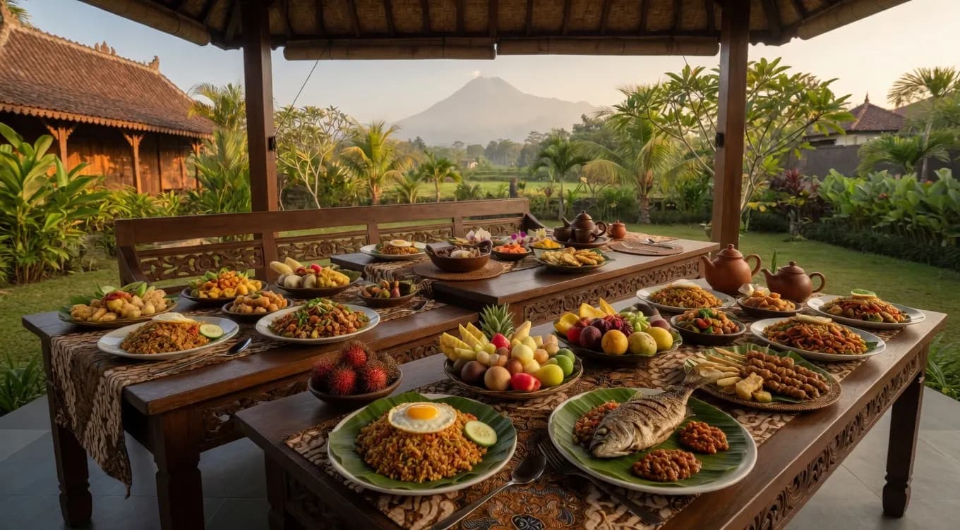 Setting meja sarapan di taman