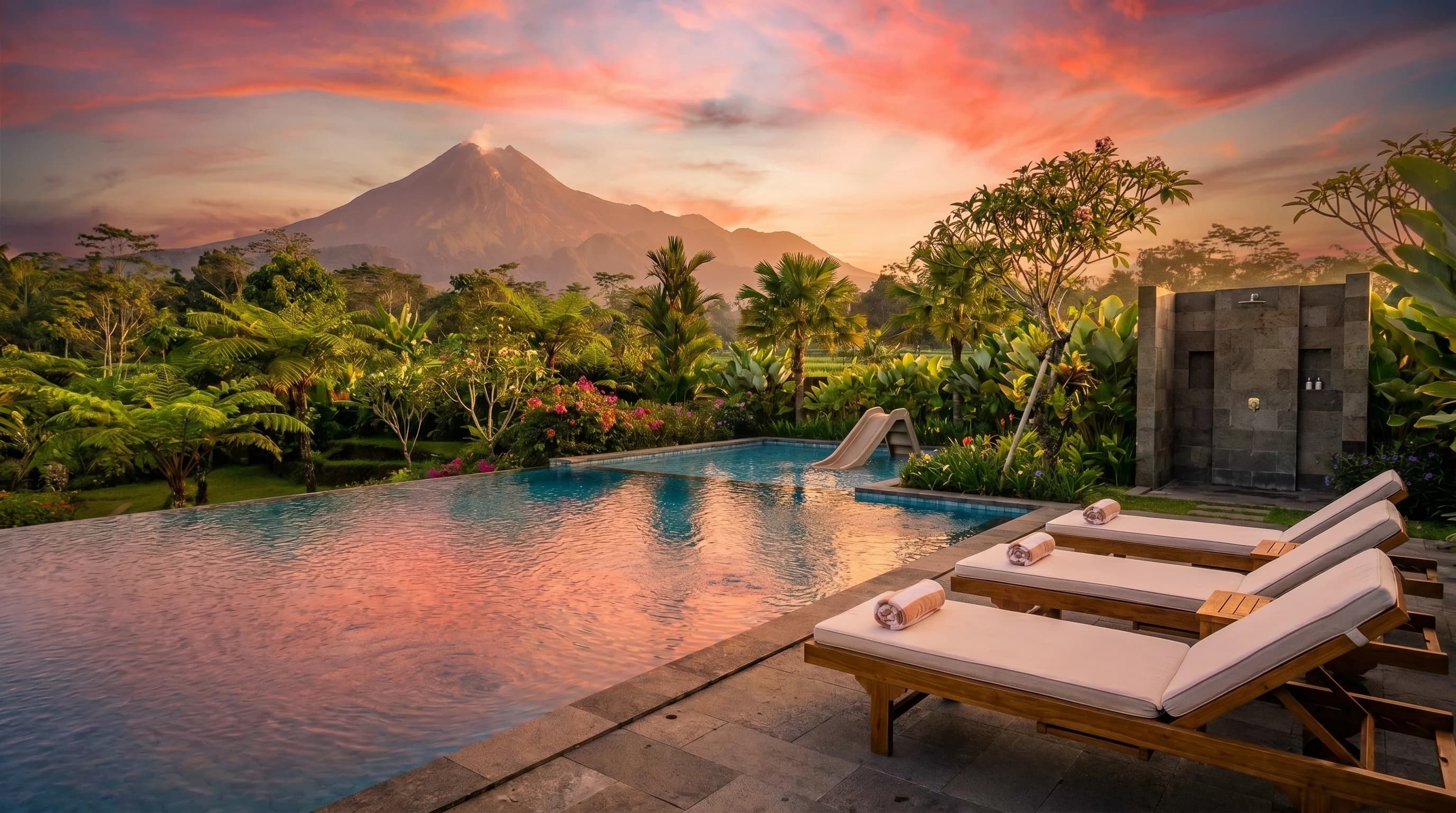 Kolam renang di sore hari